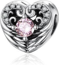 wholesale 925 Sterling Silver Stone Angel Wing Charm Bracelet Jewelry Gift for Women-10 Oct - Tourmaline