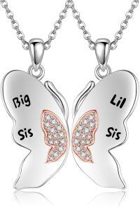 wholesale 925 Sterling Silver Butterfly Wing Necklace Set for Big Sis & Lil Sis - Matching Pendant -Big Sister Little Sister