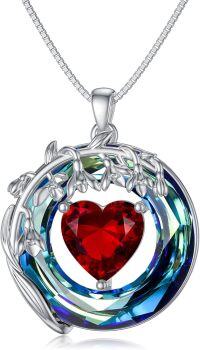 wholesale 925 Sterling Silver Blue Crystal Birthstone Flower Pendant Necklace for Women-01-January-Snowdrop