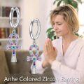 wholesale 925 Sterling Silver Multicolor Crystal Egyptian Ankh Cross Drop Earrings  for Women-0-2