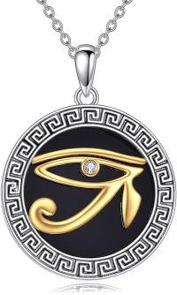 wholesale 925 Sterling Silver Black Onyx Gold Plated Eye Of Horus Pendant Necklace for Women's Gifts-Eye of Horus