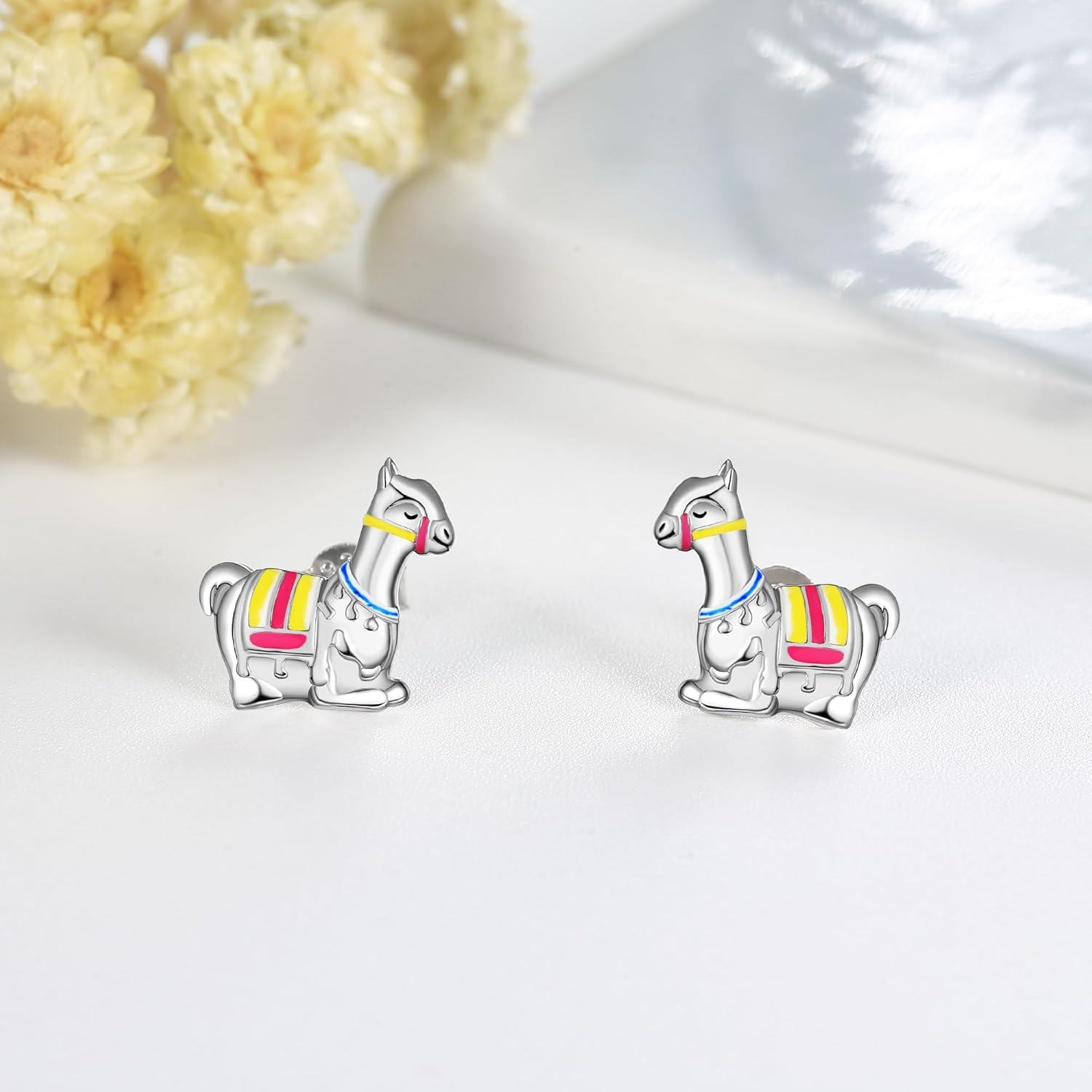 wholesale 925 Sterling Silver Colorful Alpaca Stud Earrings Gift for Women Girls Mother's Day Jewelry Accessories-0-3