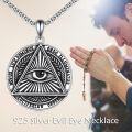 wholesale 925 Sterling Silver All-Seeing-Eye Triangle Pendant Necklaces Mens Gothic Luciferian Order Protection s 36 Chain-0-2