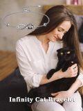 wholesale 925 Sterling Silver Infinity Bracelet w/ Black Cat Charms & Crystals - Adjustable Holiday Gift for Her-0-5