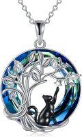 wholesale 925 Sterling Silver Abalone Shell Black Cat on the Moon Pendant Necklace for Women-0-0