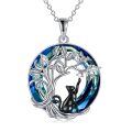 wholesale 925 Sterling Silver Abalone Shell Black Cat on the Moon Pendant Necklace for Women-0-0
