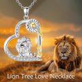 wholesale 925 Sterling Silver Heart Necklace w/ Gold Flower & Pink Lion Pendant-0-3