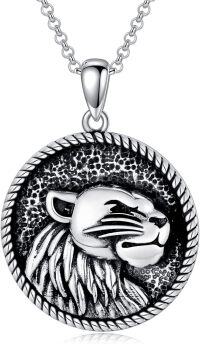 wholesale 925 Sterling Silver Aztec Lion Head Pendant Necklaces for Men s-Black Panther