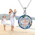 wholesale 925 Sterling Silver Blue Crystal Mother & Daughters Pendant Necklace with Rose Gold Accents and Heart Charm-0-5