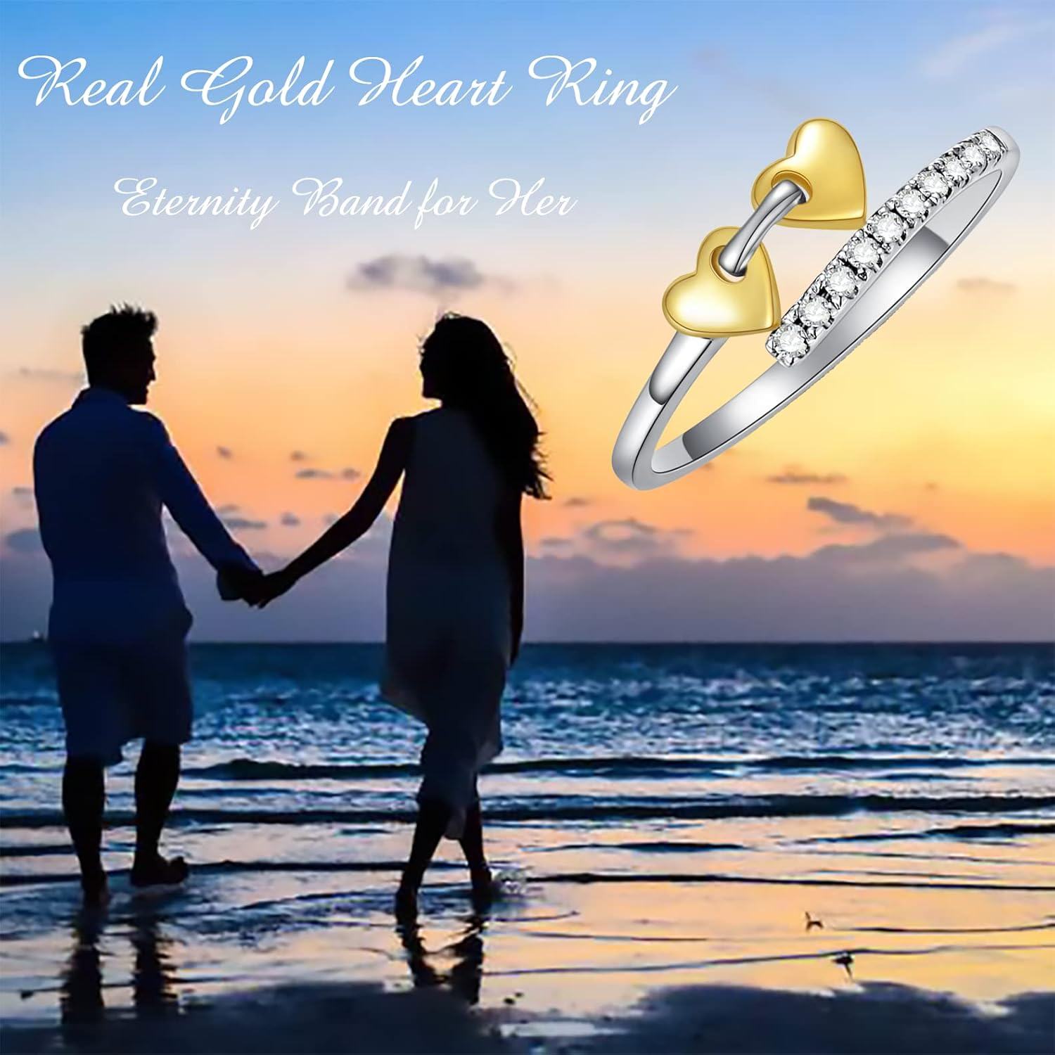 10K White Gold Natural Diamond Heart Ring for Women Anniversary Gift-0-1