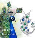 wholesale 925 Sterling Silver Green Blue Crystal Peacock Pendant Necklace for Women Birds Feathers Gemstone s-0-5