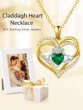 wholesale 925 Sterling Silver Cubic Zirconia Claddagh Heart Pendant Necklace for Women, 21mm, 18+2 Chain, Irish Jewelry Gift-0-2