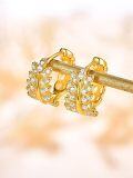 wholesale Gold-Plated 925 Sterling Silver Feather Design Cubic Zirconia Hoop Earrings for Women-0-1