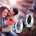 wholesale 925 Sterling Silver Blue Abalone Shell Teardrop Huggie Hoop Earrings for Women-0-2