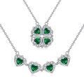 wholesale 925 Sterling Silver Emerald Green CZ Four-Leaf Clover & Heart Pendant Necklaces Set for Women Girls  4PCs-0-0