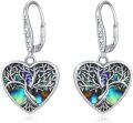wholesale 925 Sterling Silver Abalone Shell Tree of Life Heart Drop Dangle Leverback Earrings for Women-0-0