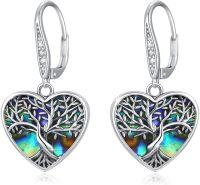 wholesale 925 Sterling Silver Abalone Shell Tree of Life Heart Drop Dangle Leverback Earrings for Women-FAITH CROSS
