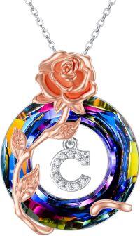 wholesale Sterling Silver Volcano Crystal A Z Letter Pendant Necklace for Women-C