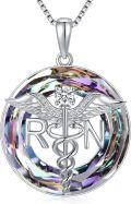 wholesale 925 Sterling Silver Caduceus Angel Wings RN Crystal Nurse Pendant Necklace-0-11