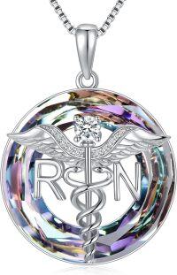wholesale Sterling Silver Crystal Nurse Pendant Caduceus Angel Wings RN Necklace-Crystal RN Necklace