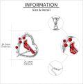wholesale 925 Sterling Silver Red Cardinal Bird in Heart Pendant Necklace for Women Gifts-0-4