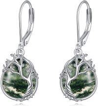 wholesale Sterling Silver Filigree Teardrop Dangle Drop Earrings for Women-Tree of Life-Moss Agate