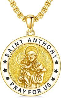 wholesale 925 Sterling Silver Plated  Gold  Saint Anthony Prayer Medal Pendant Necklace  for Men & Women Catholic s-K-St Anthony Necklace A(GOLD)