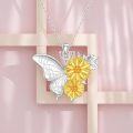 wholesale 925 Sterling Silver Gold Plated Flower and Butterfly Charm Pendant Necklace for Women-0-2