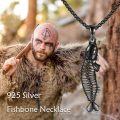 wholesale 925 Sterling Silver Black Skeleton Fish Pendant Necklace  Punk Style Jewelry for Women and Men-0-2