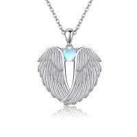 wholesale 925 Sterling Silver Wings Heart Pendant Necklace-moonstone wings