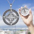 wholesale 925 Sterling Silver Compass Pendant Necklace Vintage Oxidized Cubic Zirconia Chain-0-2