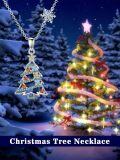 wholesale 925 Sterling Silver Multicolor Crystal Christmas Tree & Snowflake Pendant Necklace-0-1