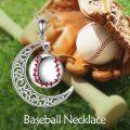 wholesale 925 Sterling Silver Baseball in Crescent Moon Pendant Necklace for Women and Girls-0-1