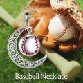 wholesale 925 Sterling Silver Baseball in Crescent Moon Pendant Necklace for Women and Girls-0-1