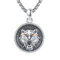 wholesale 925 Sterling Silver Round Pendant with Tiger Head Design - Mens & Womens Jewelry-0-0