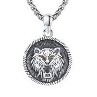 wholesale 925 Sterling Silver Round Pendant with Tiger Head Design - Mens & Womens Jewelry-Tiger Necklace