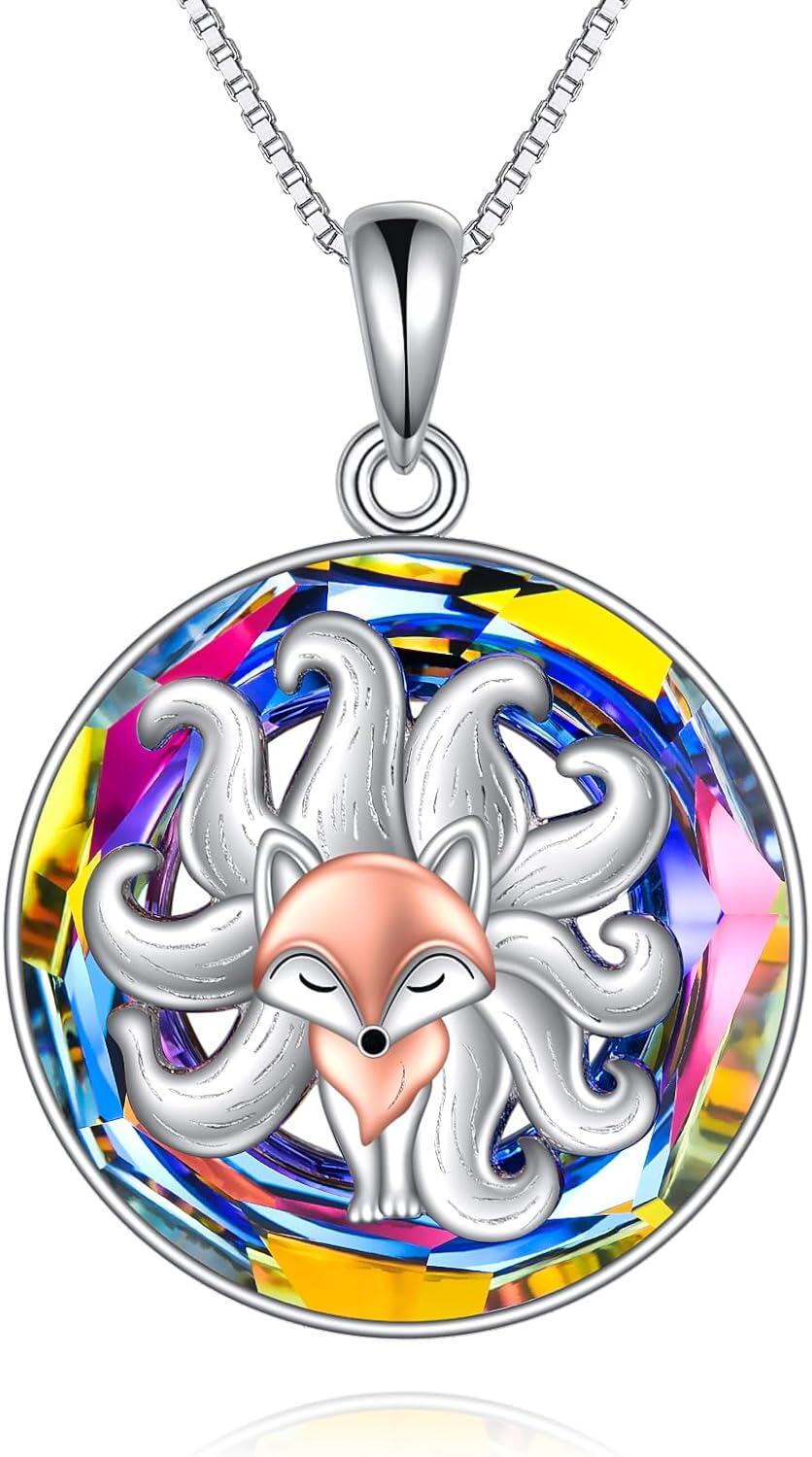 Sterling Silver Crystal Animal Necklace Pendant Jewelry Gift for Women-Nine Tail Fox