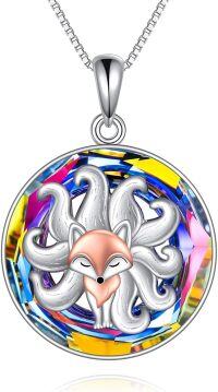 wholesale 925 Sterling Silver Fox Crystal Round Pendant Necklace s for Women-Nine Tail Fox