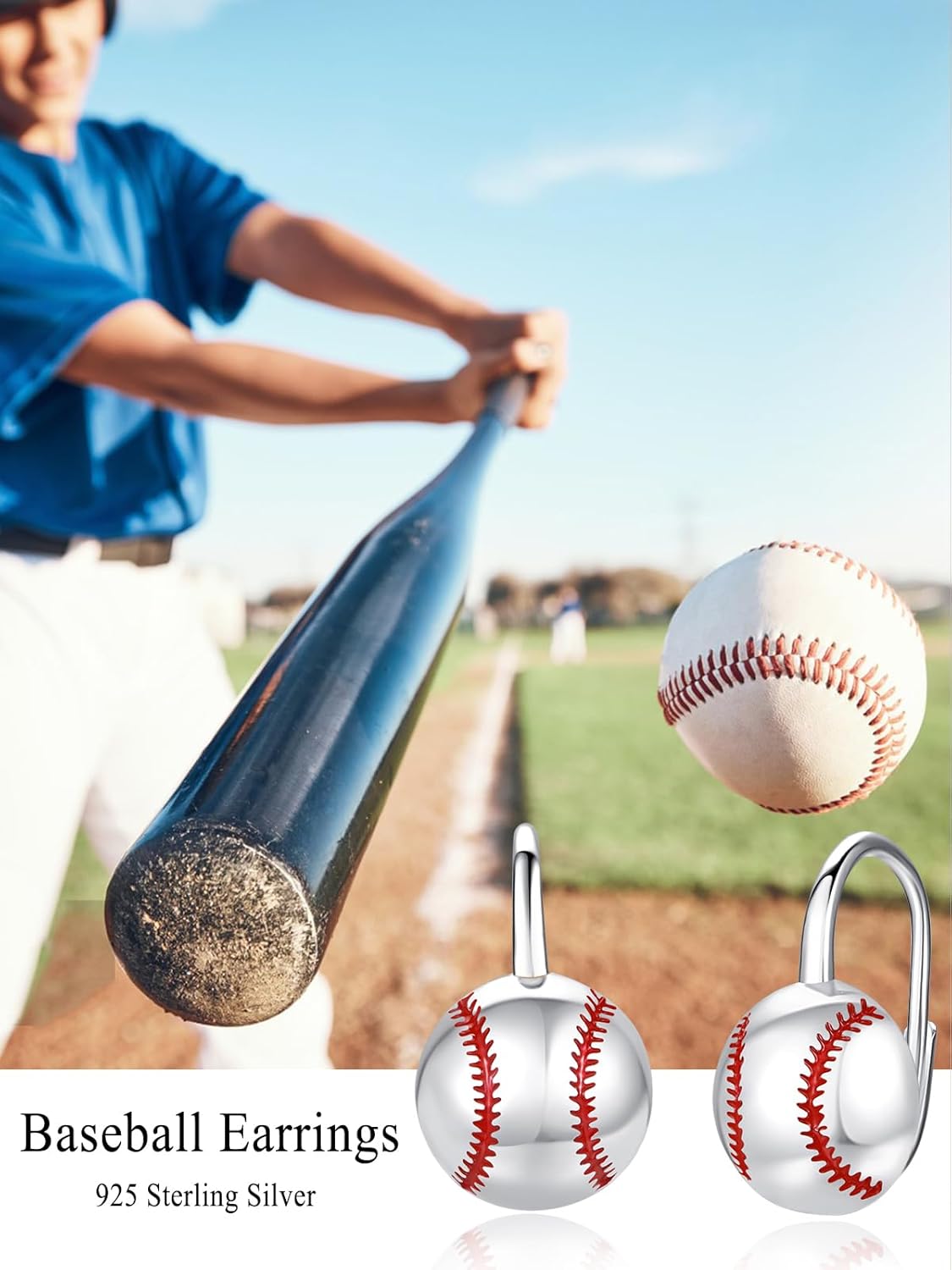 wholesale 925 Sterling Silver Baseball Shape Sporty Dangle Leverback Earring for Women-0-2
