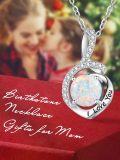 wholesale S925 Sterling Silver & 18K White Gold Plated Opal Pendant Necklace with I Love You Engraved, 8mm Stone, 18+2 Chain, Romantic Gift for Women-0-3