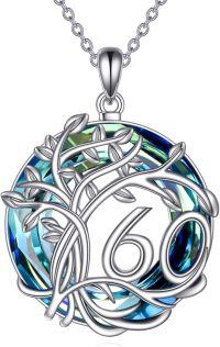 wholesale 925 Sterling Silver Blue Crystal Tree of Life Pendant Necklace for Women and Men-60th