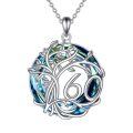 wholesale 925 Sterling Silver Blue Crystal Tree of Life Pendant Necklace for Women and Men-0-0