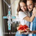 wholesale 925 Sterling Silver Turquoise Inlay Infinity Heart Cross Pendant Necklace for Women Girls Christian Gift 45cm Chain Length-0-4