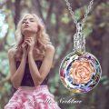wholesale 925 Sterling Silver Rainbow Crystal Rose Flower Cremation Jewelry Keepsake Pendant Necklace for Ashes-0-5