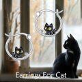 wholesale 925 Sterling Silver Black Cat Hoop Earrings for Women - Cute Kitty Design Gift Idea-0-4