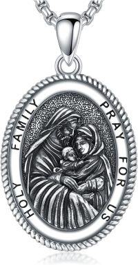 wholesale Sterling Silver Saint Medal Oval Necklace for Men Women Religious Jewelry-22-Holy Family Necklace