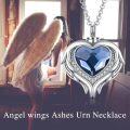 wholesale 925 Sterling Silver Blue Crystal Angel Wings Heart Keepsake Pendant Necklace with Funnel and Fill Tool-0-5