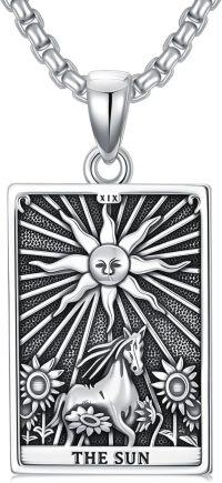 wholesale 925 Sterling Silver Sun Tarot Necklace , 17.5mm Pendant, Adjustable 22-24 Chain, Jewelry Gift for Men & Women-Sun