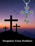 wholesale 925 Sterling Silver Cross Turquoise Stone Pendant Necklace for Women Men  48cm Chain Length-0-3
