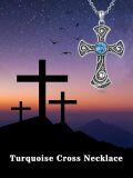 wholesale 925 Sterling Silver Cross Turquoise Stone Pendant Necklace for Women Men  48cm Chain Length-0-3